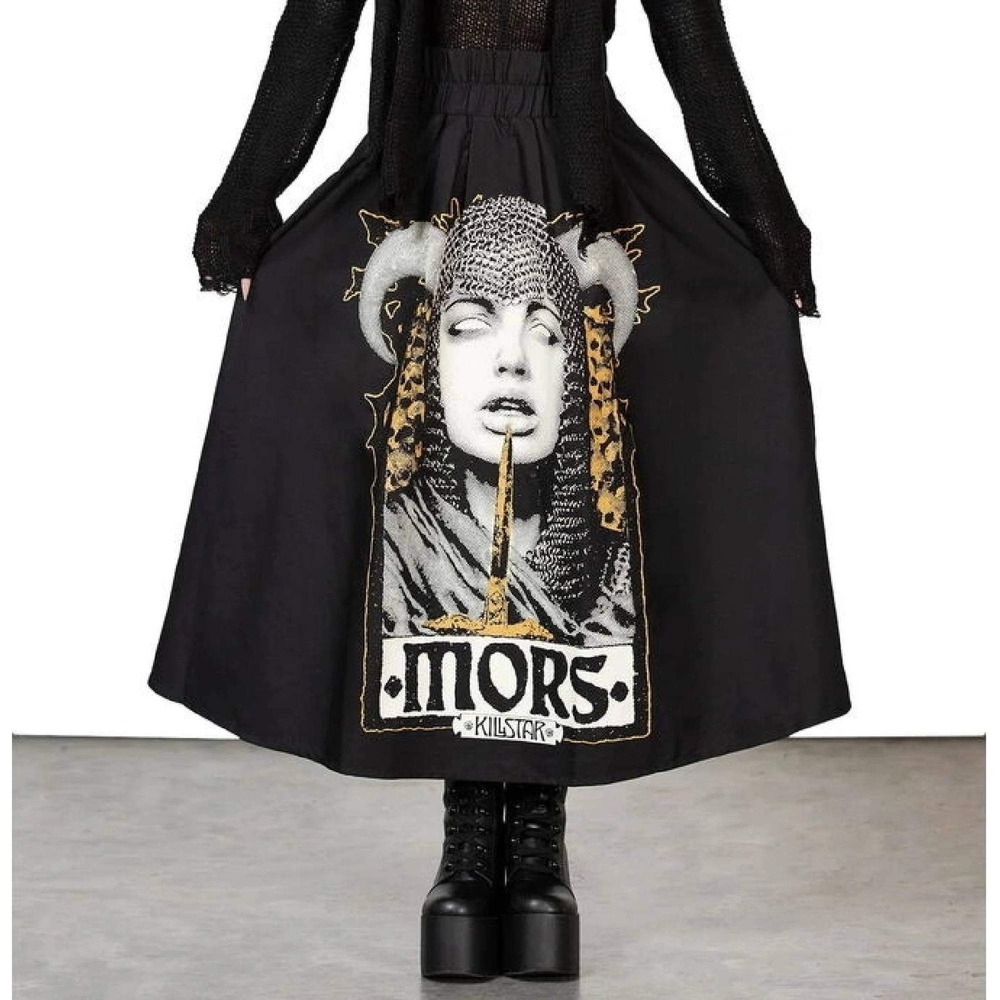 Killstar Skirt Women 3XL Black Mors Graphic Midi Elastic Waist Goth Punk NWT